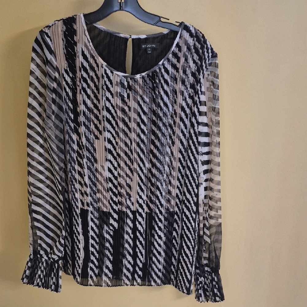 New York & Company Black and White Striped Blouse